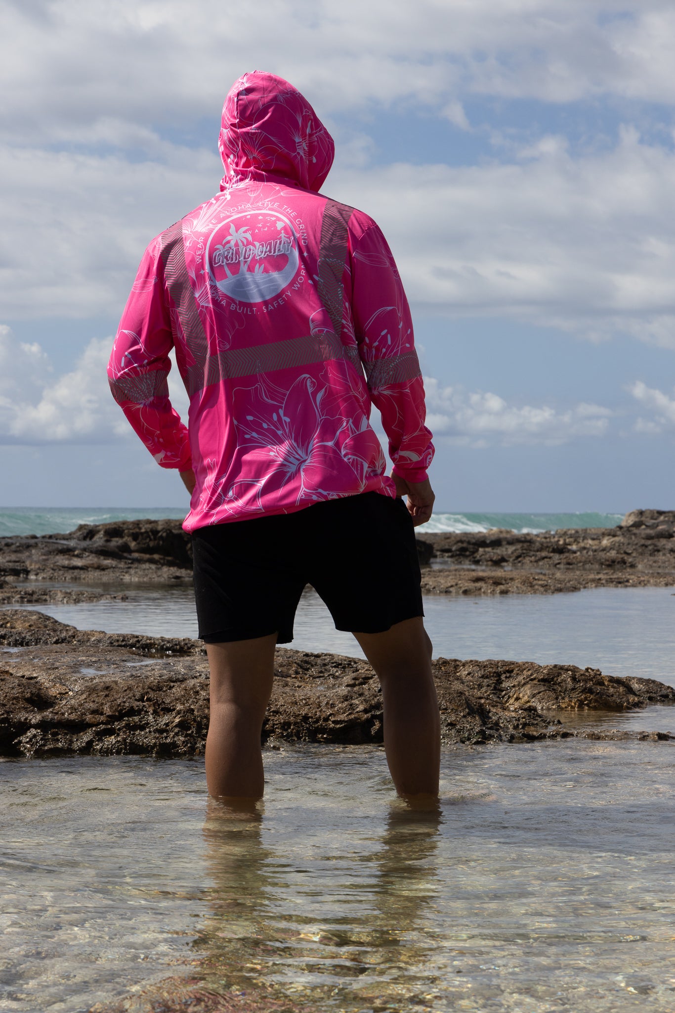 Pink Hibiscus Reflective Hoodie