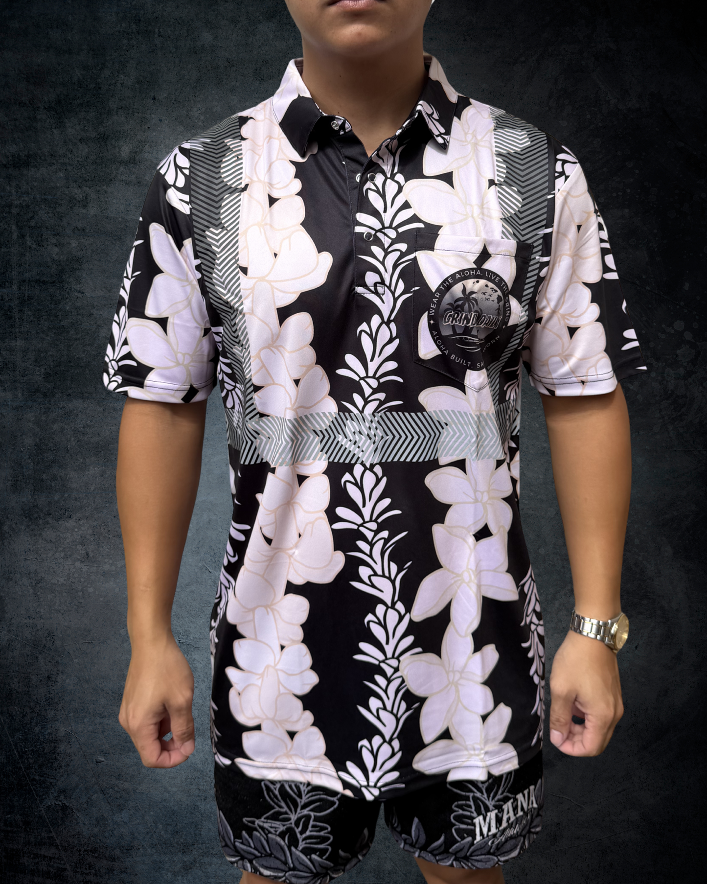 White Pikake Lei & Puakenikeni Reflective Polo