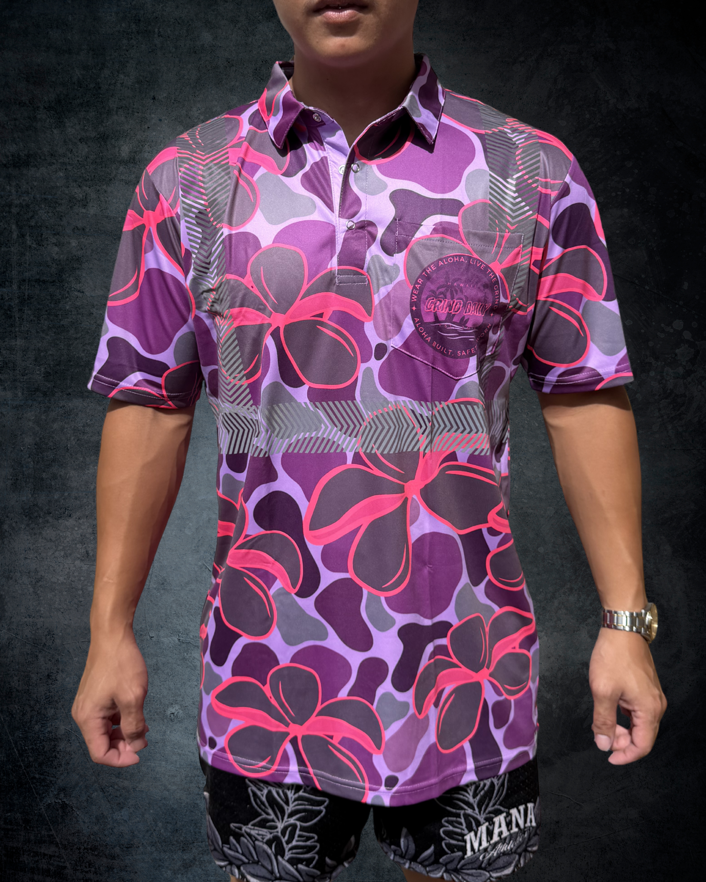 Plumeria Camo Reflective Polo - Purple/Pink