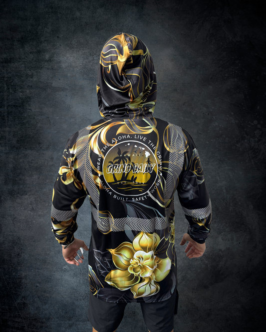 Black & Gold Flower Reflective Hoodie