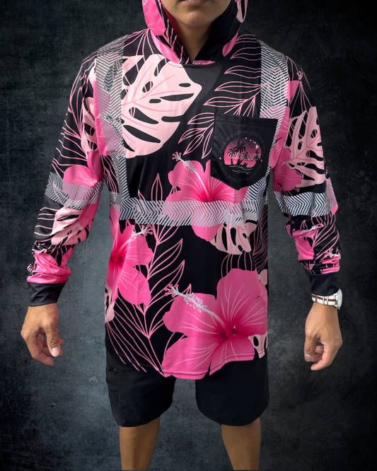 Black & Pink Hibiscus Reflective Hoodie