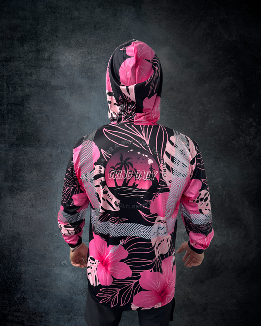 Black & Pink Hibiscus Reflective Hoodie