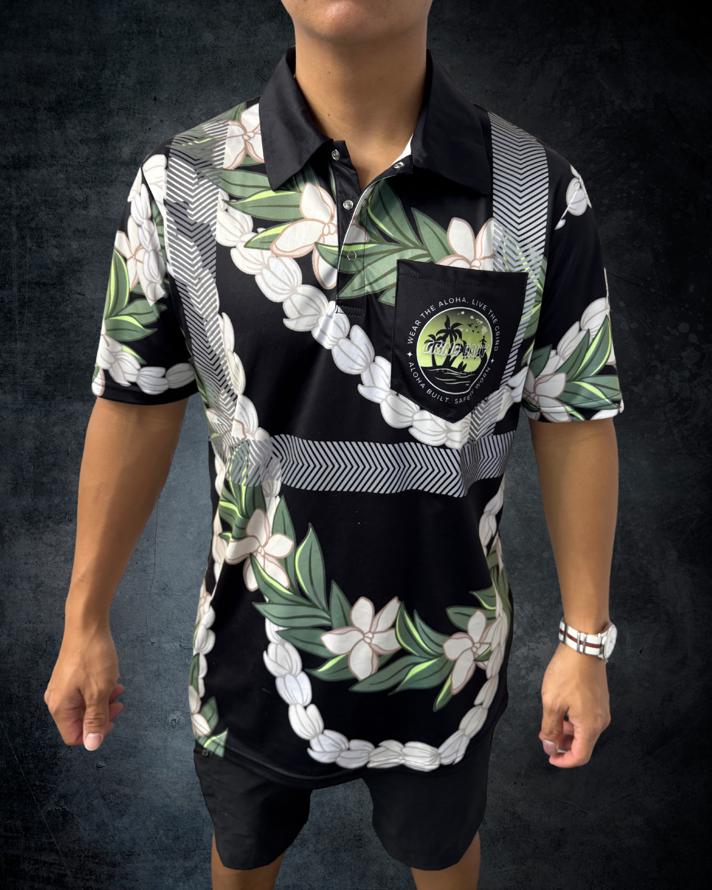 Maile & Pikake Lei Reflective Polo Shirt