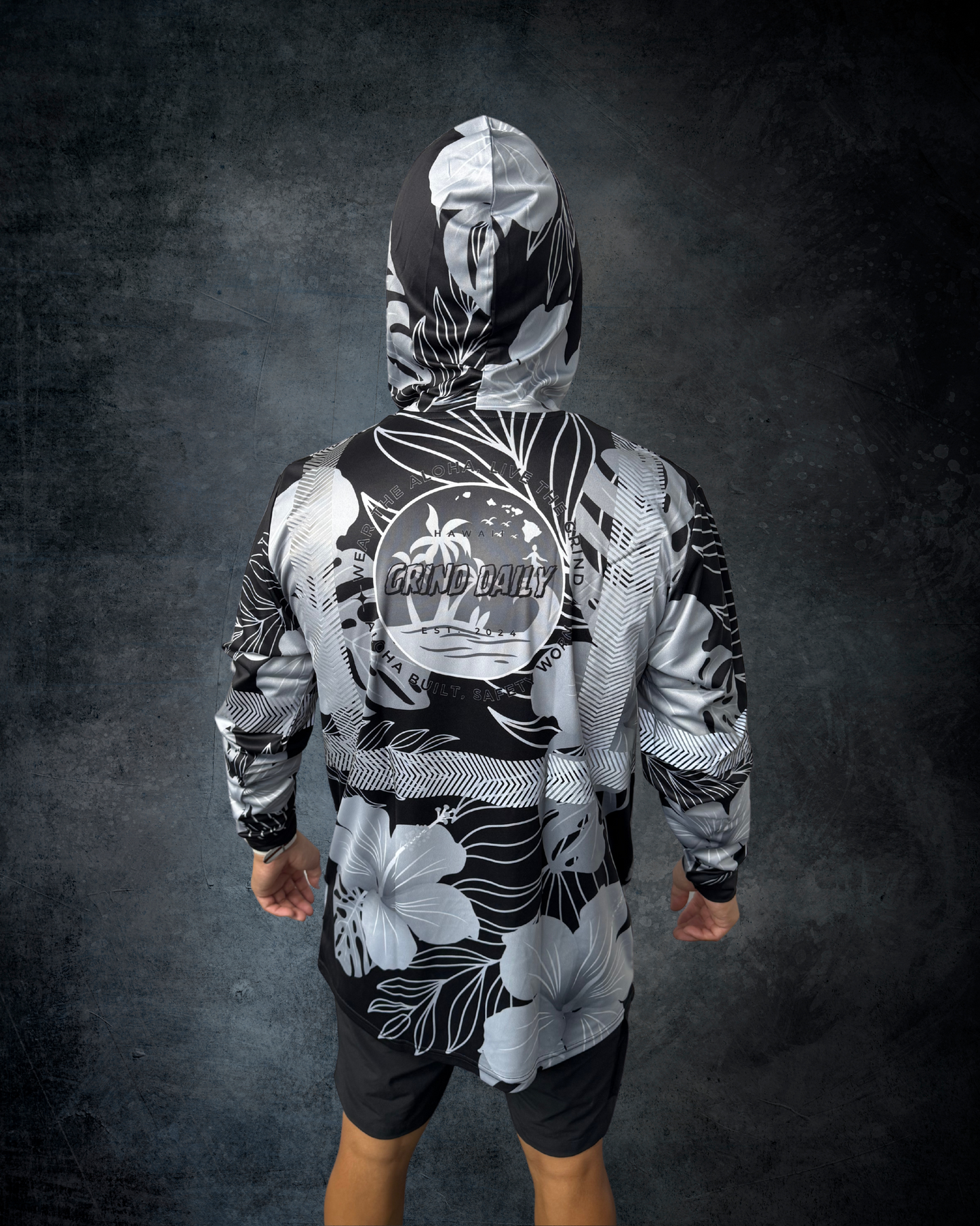 Black & Grey Hibiscus Reflective Hoodie