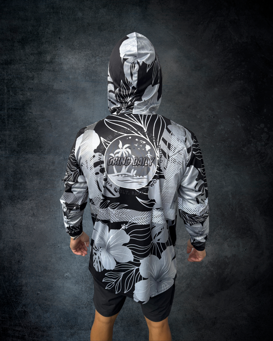 Black & Grey Hibiscus Reflective Hoodie