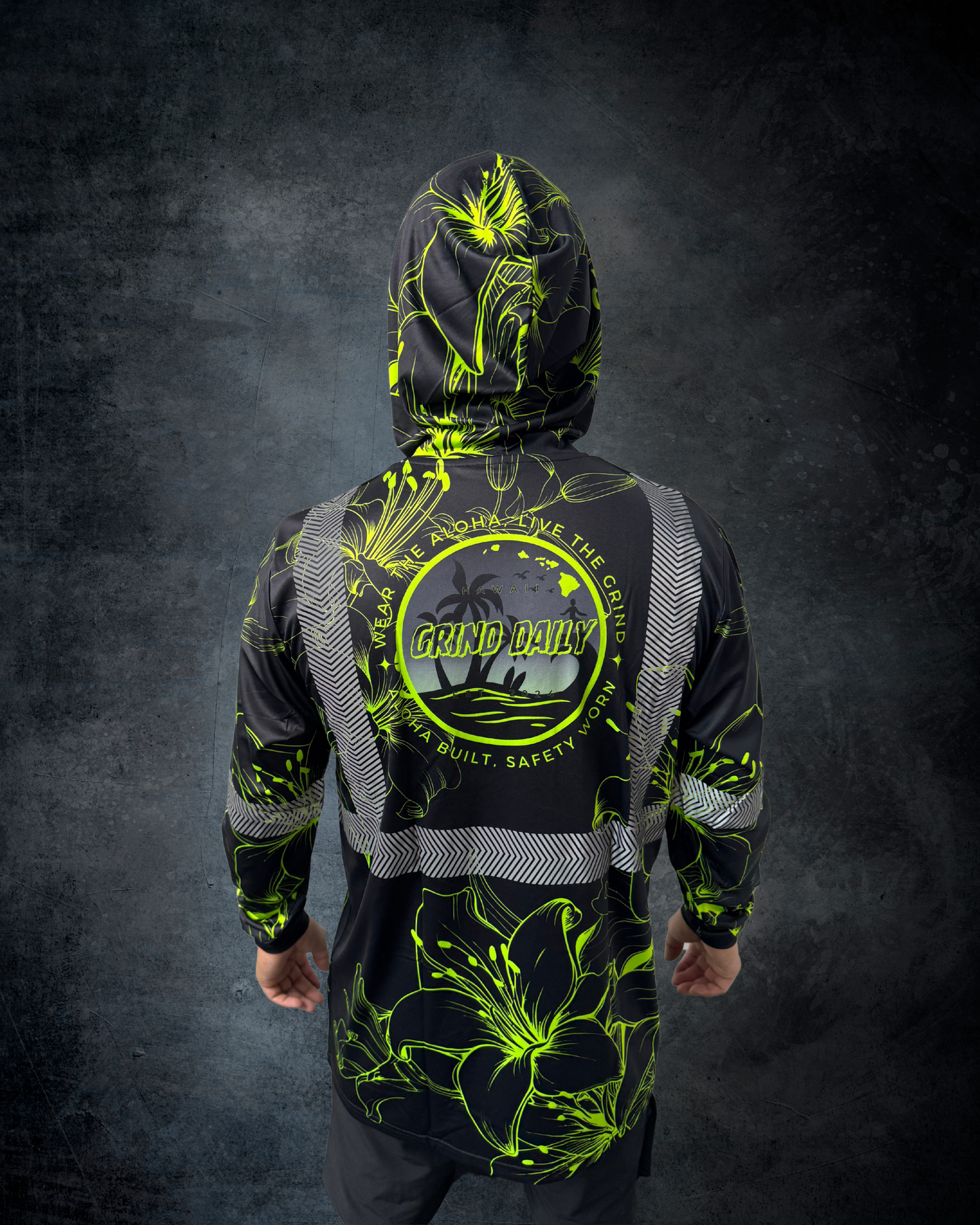 Black & Green Hibiscus Reflective Hoodie