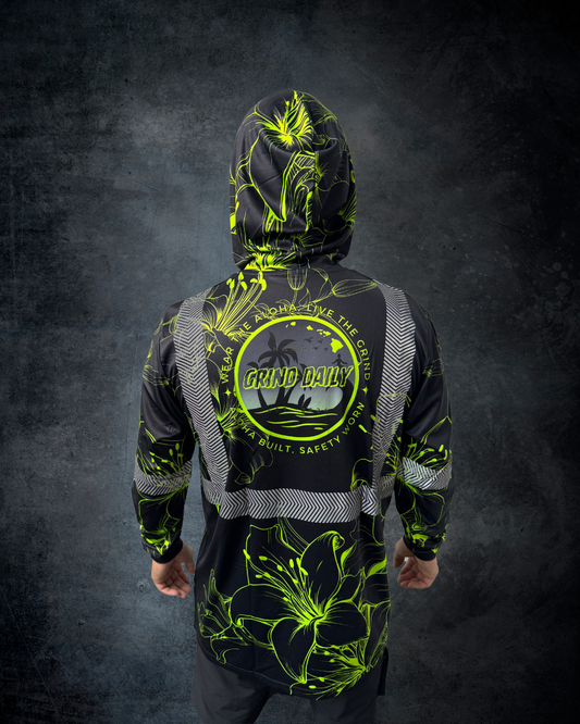 Black & Green Hibiscus Reflective Hoodie