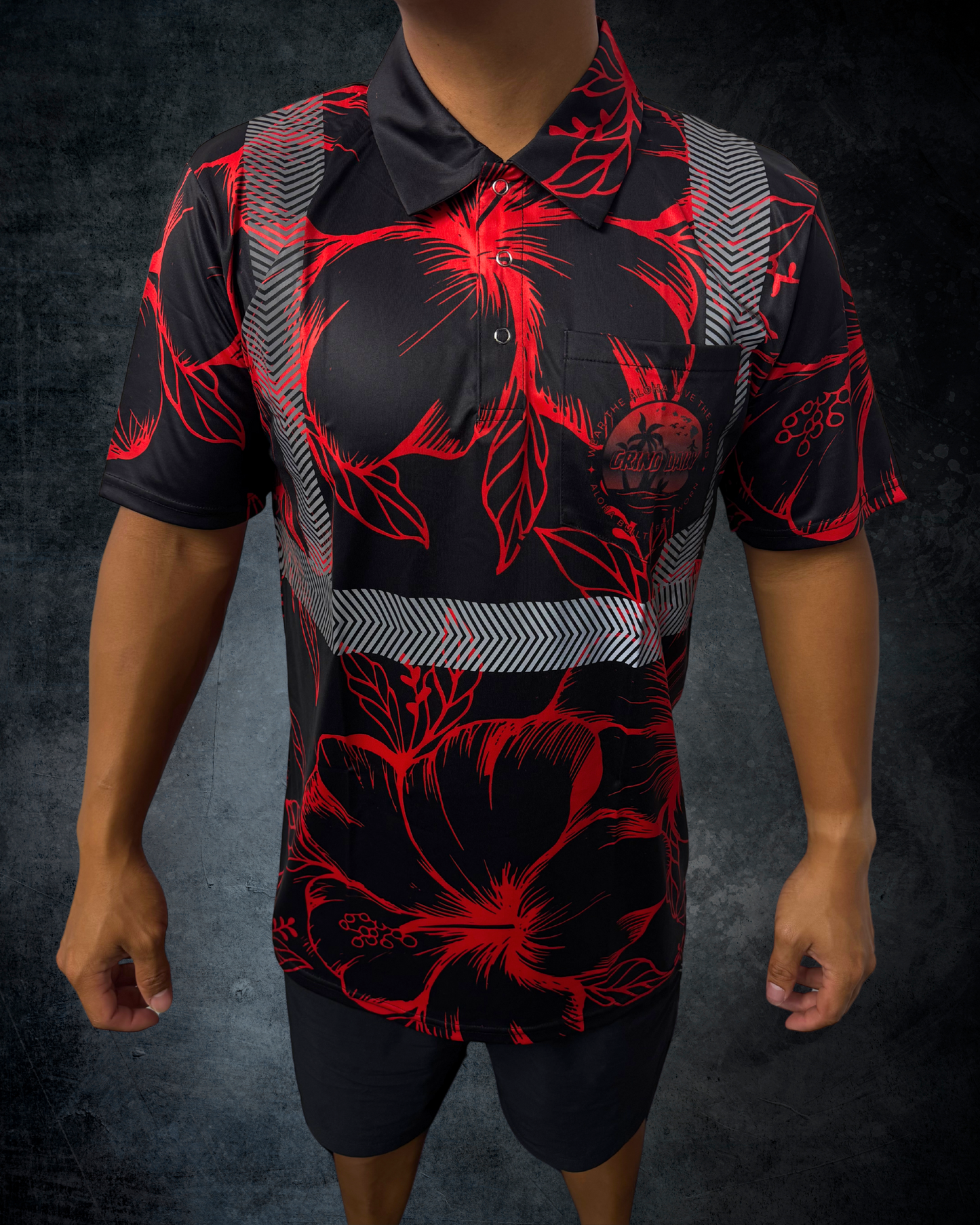 Red & Black Hibiscus Reflective Shirt
