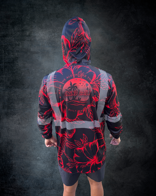 Red & Black Hibiscus Reflective Hoodie
