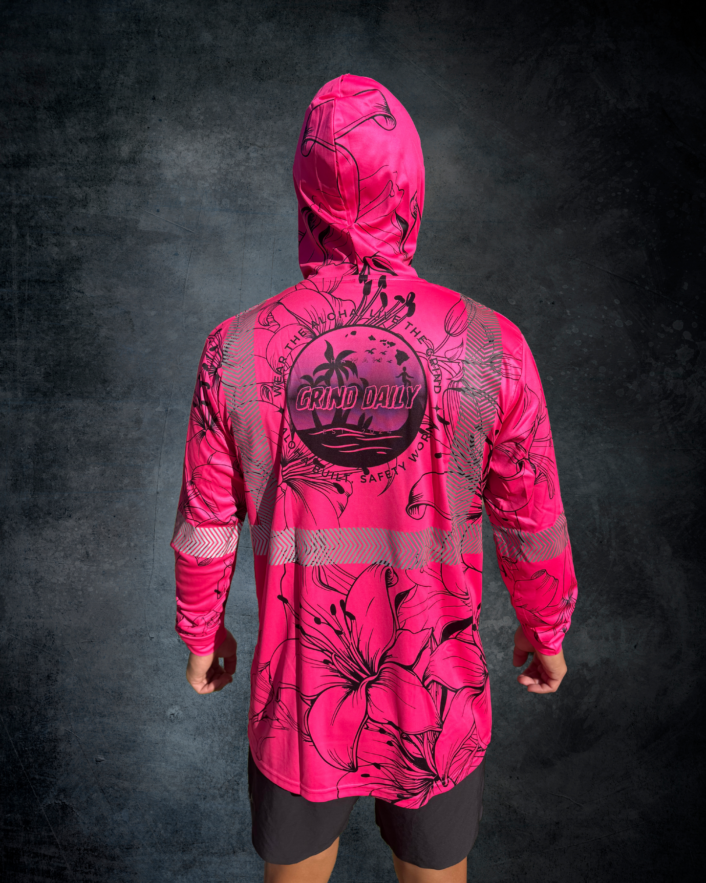 Pink & Black Hibiscus Outline Reflective Hoodie