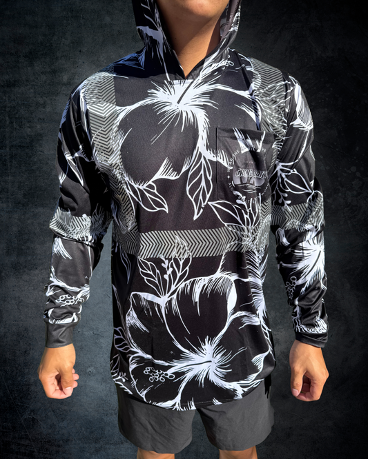 Black & White Hibiscus Reflective Hoodie
