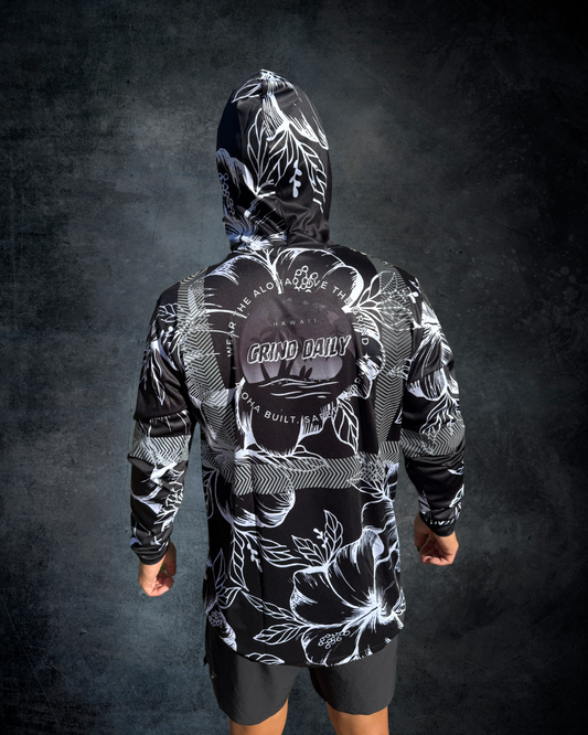 Black & White Hibiscus Reflective Hoodie
