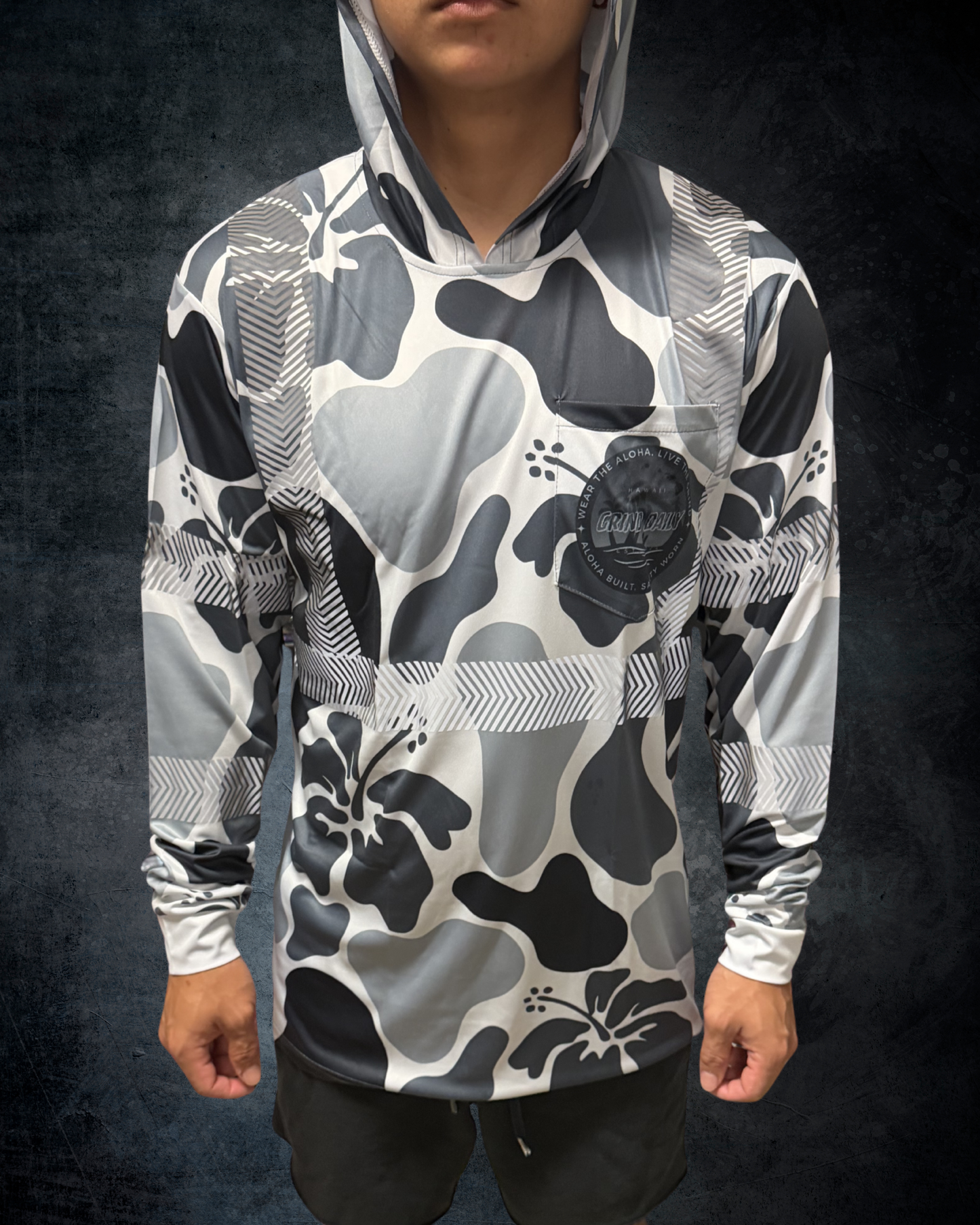 Hibiscus Camo Reflective Hoodie - Grey
