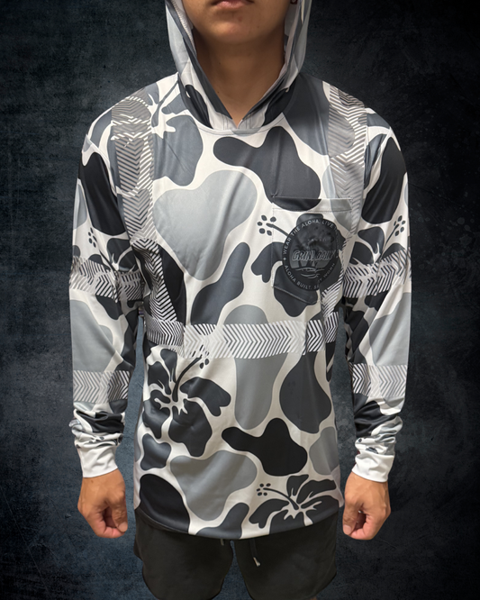 Hibiscus Camo Reflective Hoodie - Grey