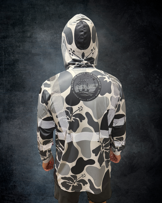 Hibiscus Camo Reflective Hoodie - Grey