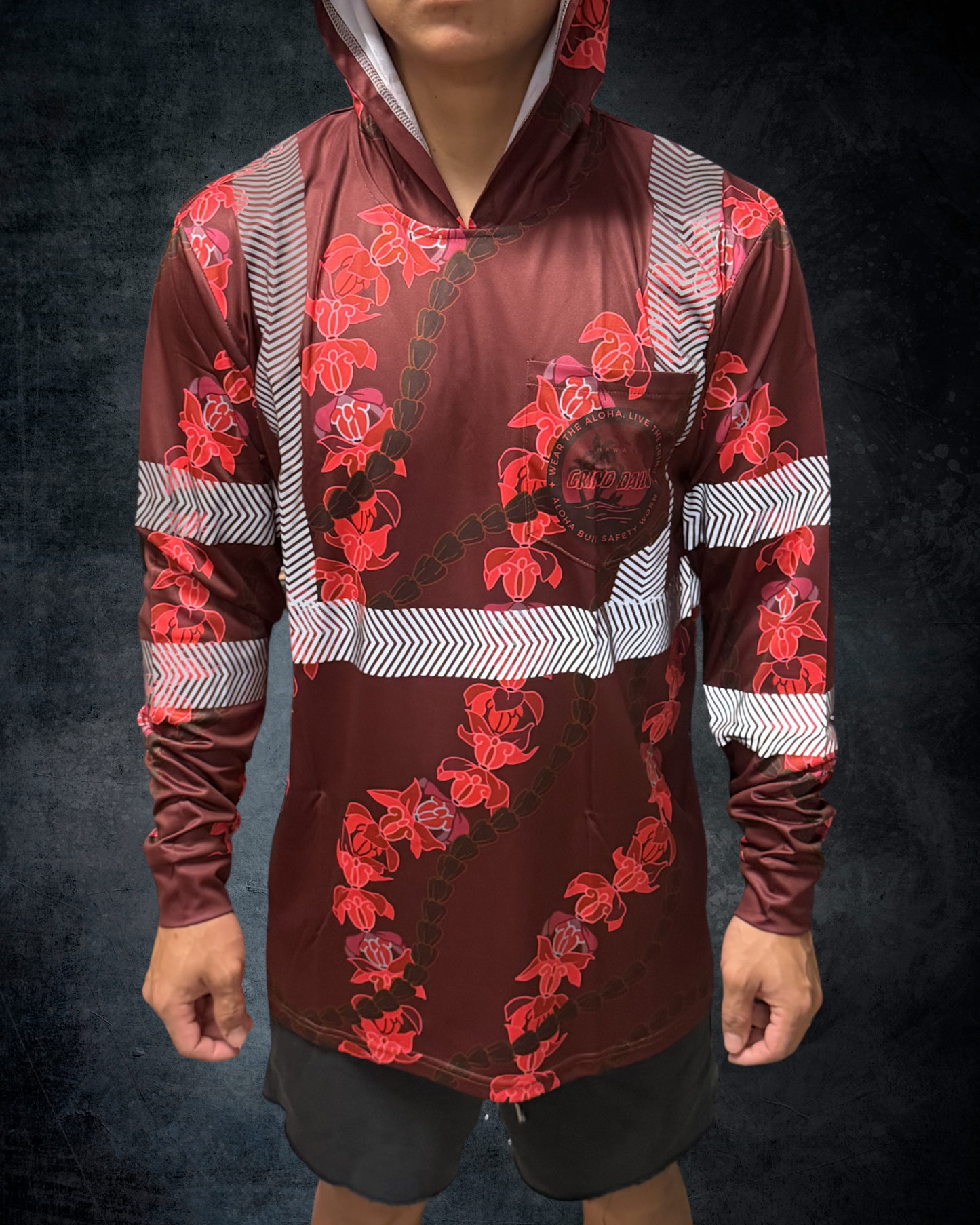 Crown Flower Lei Reflective Hoodie - Maroon