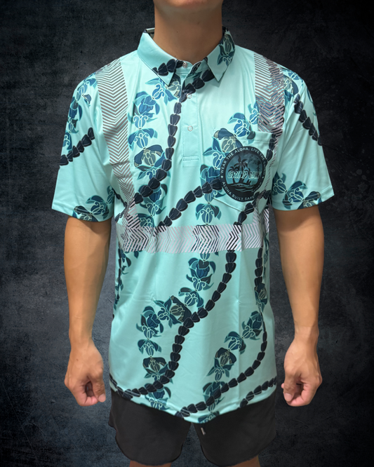 Crown Flower Lei Reflective Polo - Teal