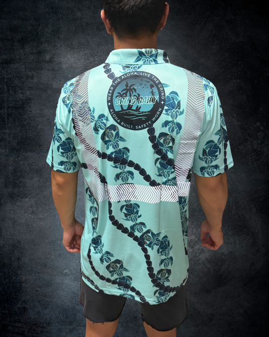 Crown Flower Lei Reflective Polo - Teal