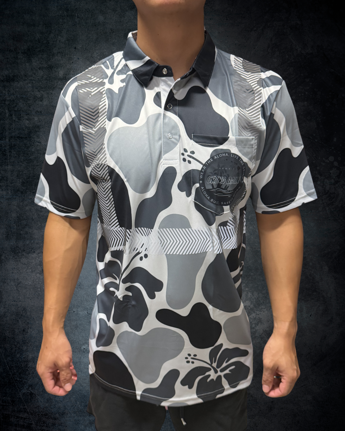 Hibiscus Camo Reflective Polo - Grey
