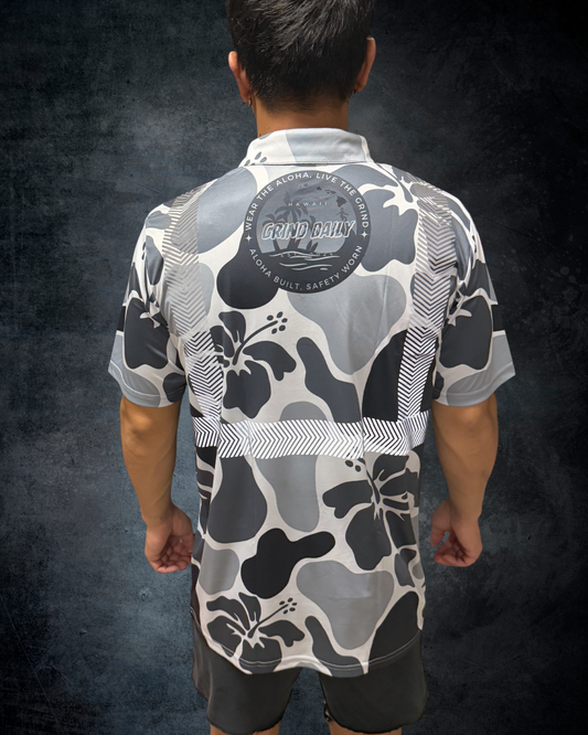 Hibiscus Camo Reflective Polo - Grey