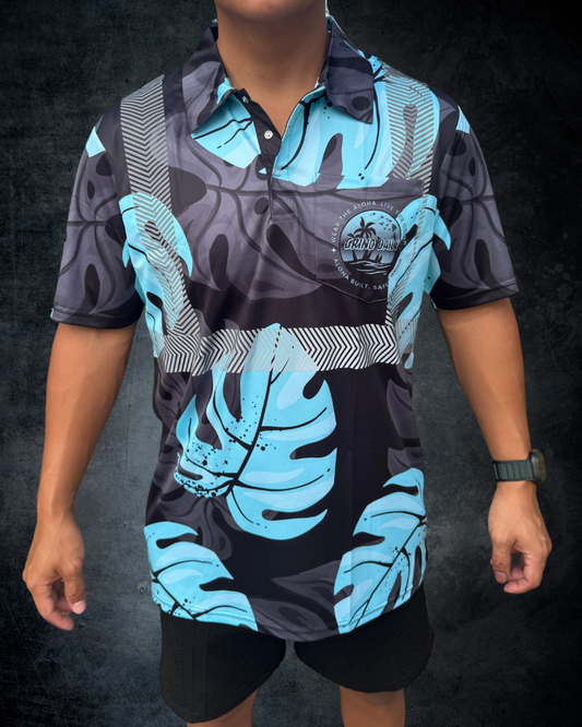 Monstera Reflective Polo - Blue