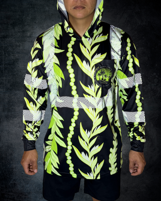 Black with Green Maile Guard Reflective Hoodie