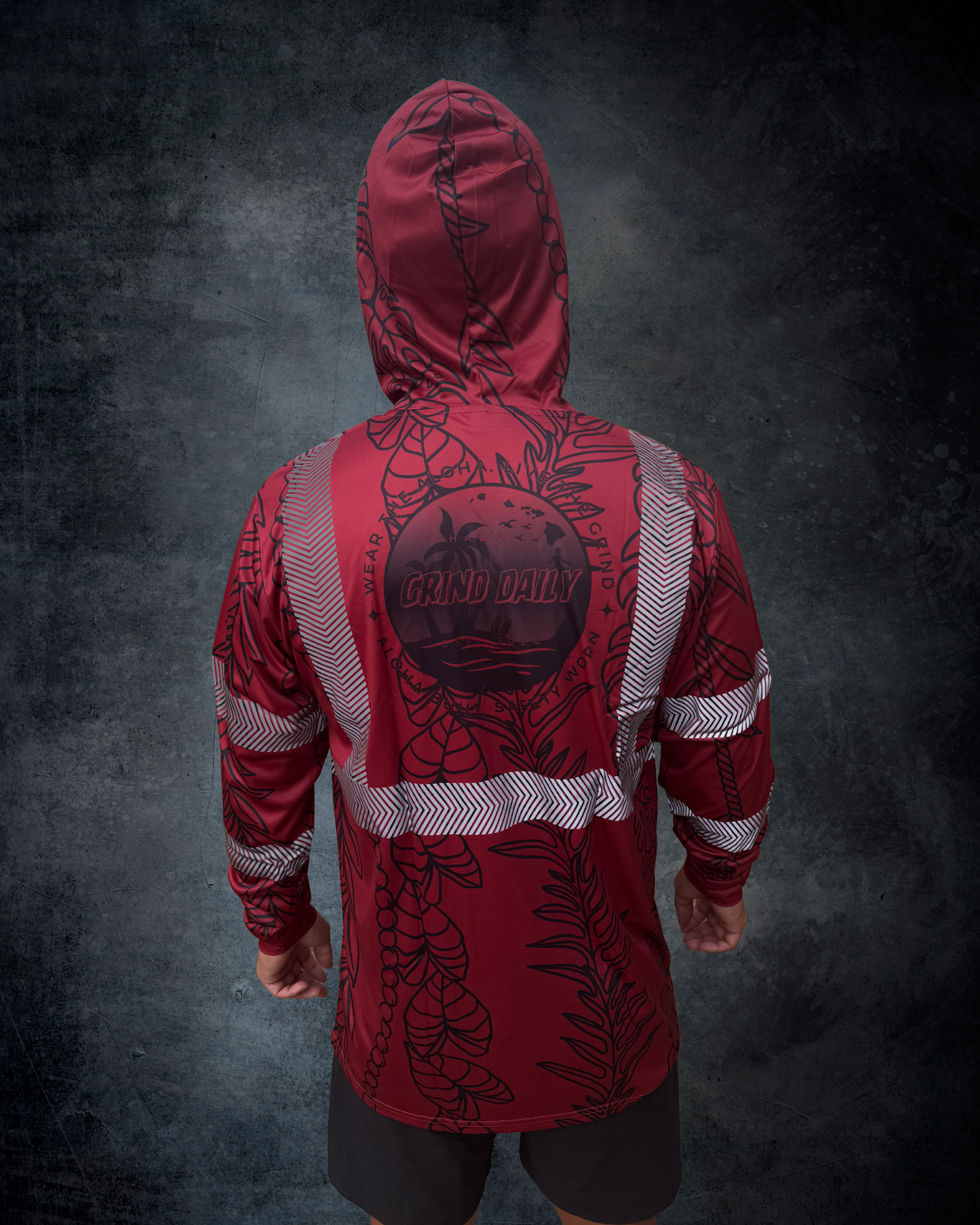Leaf Lei Reflective Hoodie - Maroon & Black
