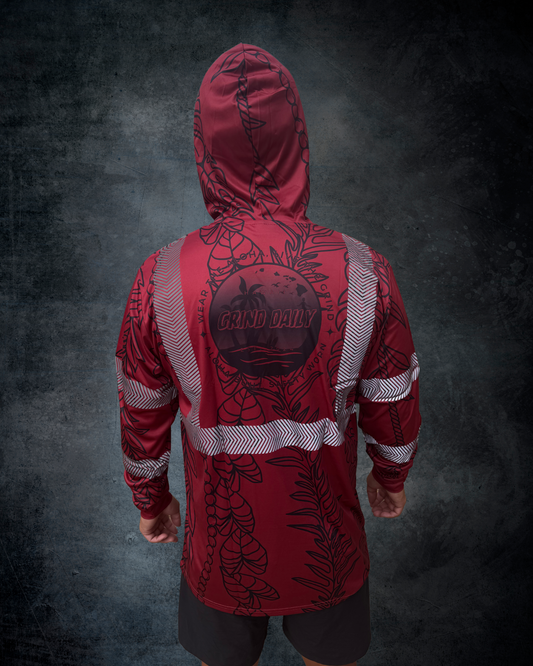Leaf Lei Reflective Hoodie - Maroon & Black