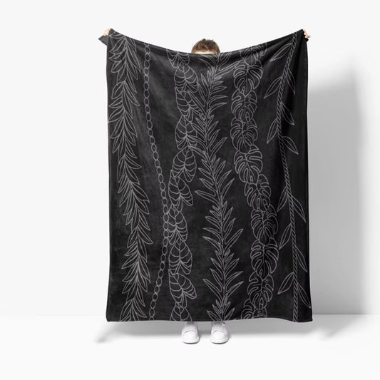 Black Leaf Lei Throw Blanket