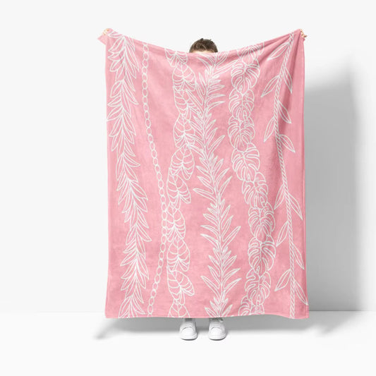 Pink Leaf Lei Throw Blanket