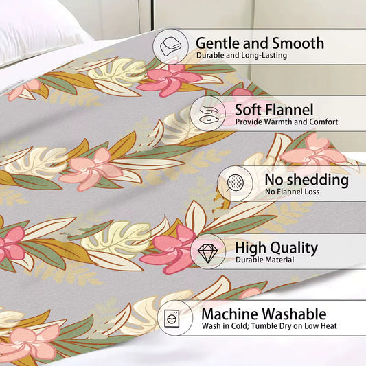 Grey Maile Monstera Palapalai Plumeria Lei - Throw Blanket