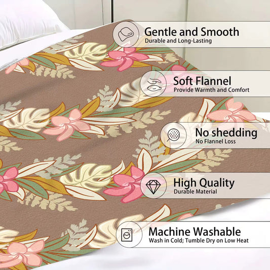Brown Maile Monstera Palapalai Plumeria Lei - Throw Blanket