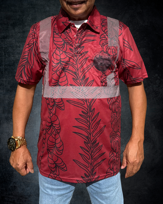 Leaf Lei Reflective Polo - Maroon & Black