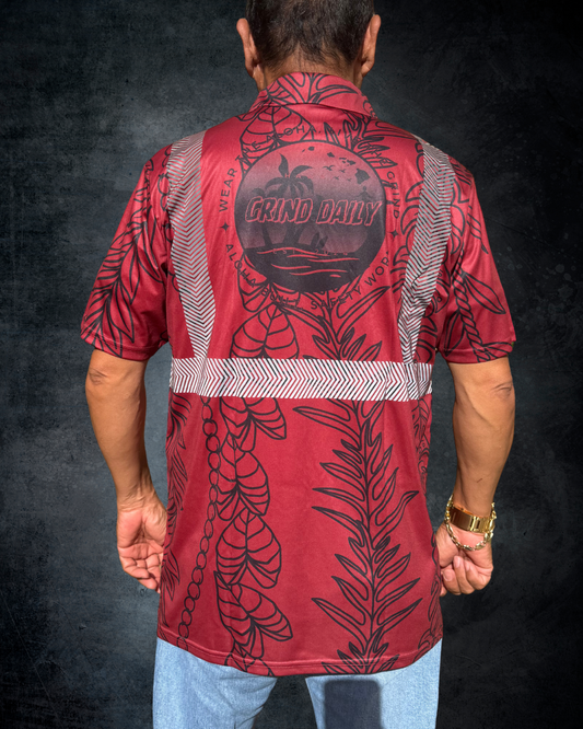 Leaf Lei Reflective Polo - Maroon & Black