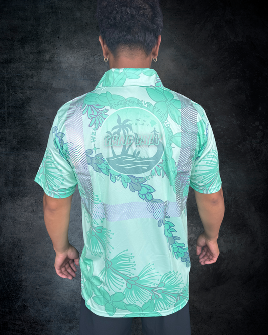 Ohia Lehua Agapanthus Pikake & Pakalana Lei Reflective Polo - Mint Green