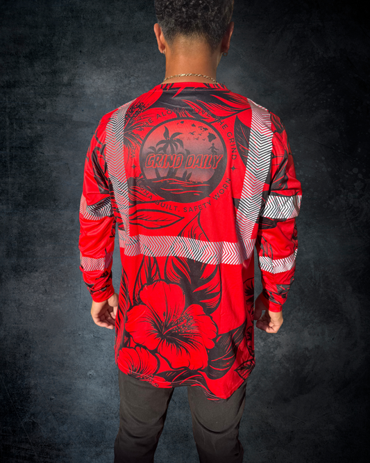Hibiscus Reflective Long Sleeve Shirt - Red
