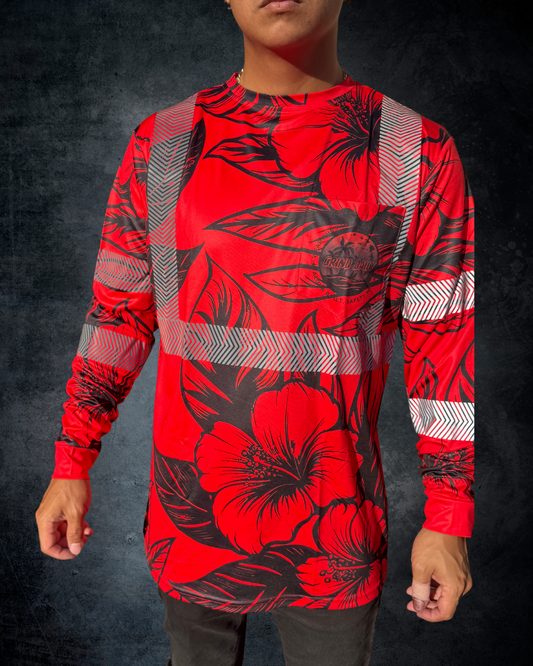 Hibiscus Reflective Long Sleeve Shirt - Red