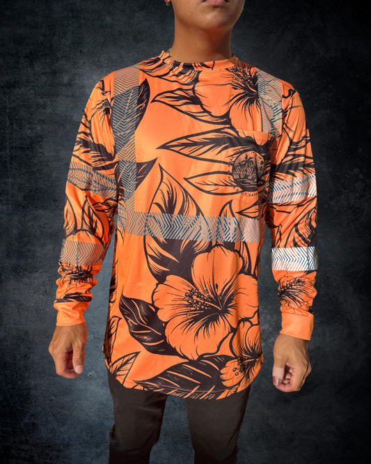 Hibiscus Reflective Long Sleeve Shirt - Orange