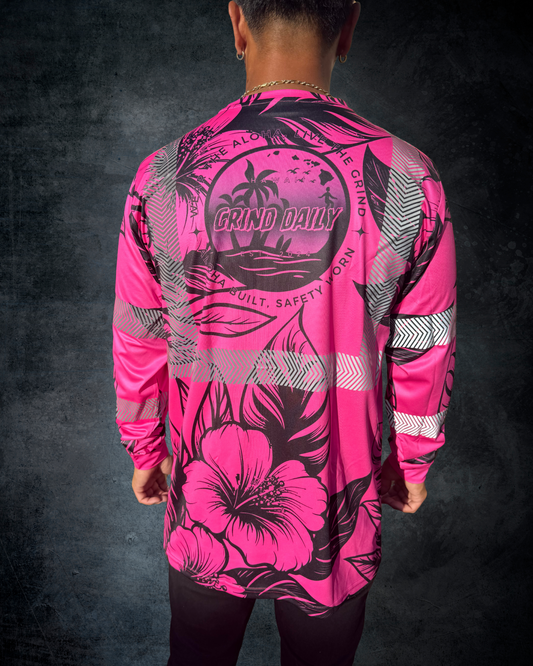 Hibiscus Reflective Long Sleeve Shirt - Pink