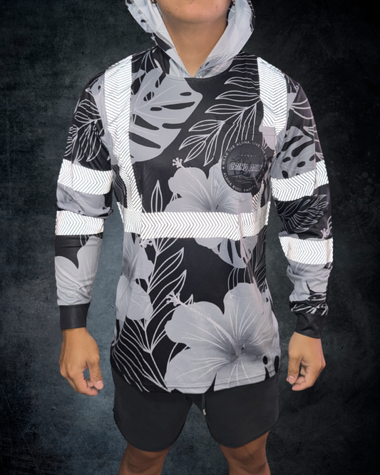 Black & Grey Hibiscus Reflective Hoodie