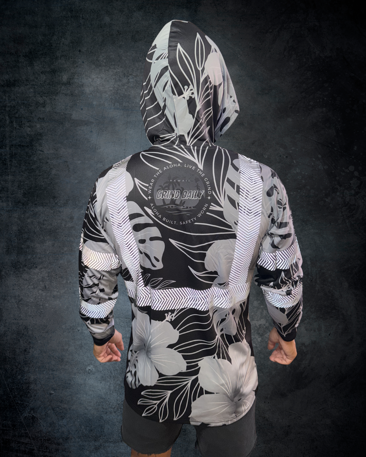 Black & Grey Hibiscus Reflective Hoodie