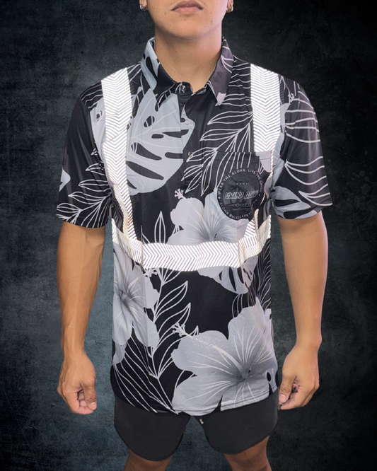 Black & Grey Hibiscus Reflective Polo