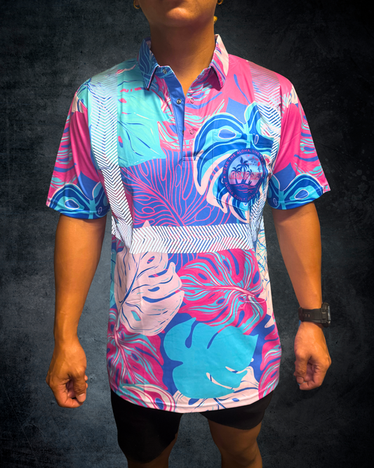 Blue & Pink Monstera Reflective Polo