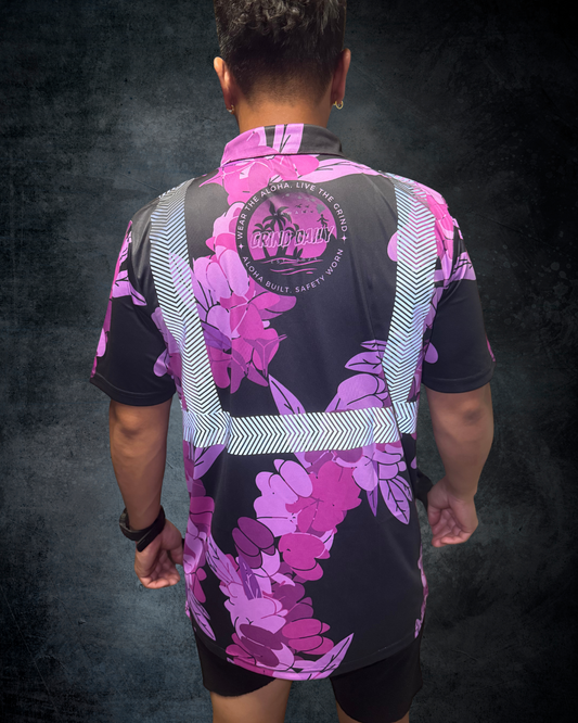 Black & Purple Aalii Lei Reflective Polo