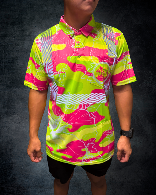 Neon Camo Hibiscus Reflective Polo