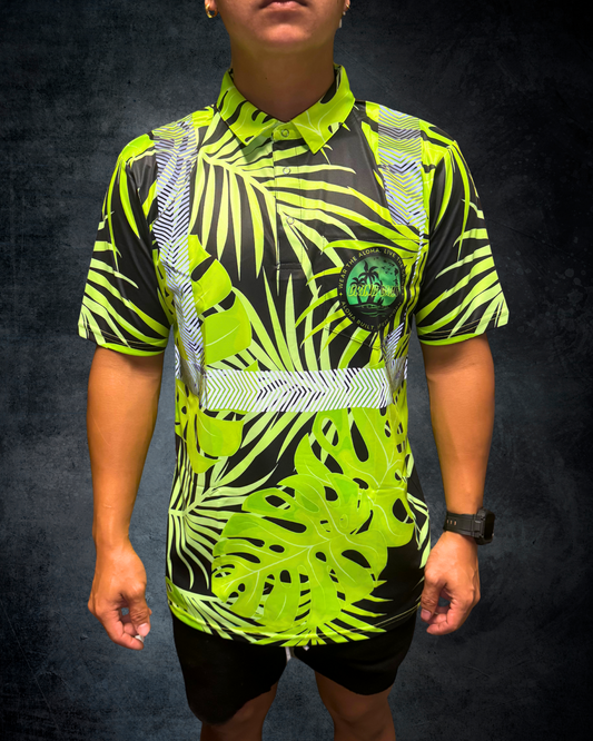 Black & Green Monstera Reflective Polo