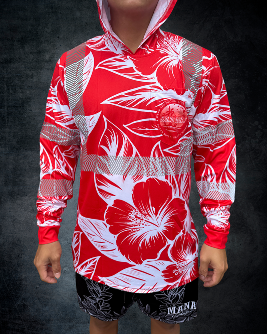 Red & White Hibiscus Reflective Hoodie
