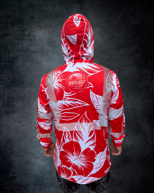 Red & White Hibiscus Reflective Hoodie