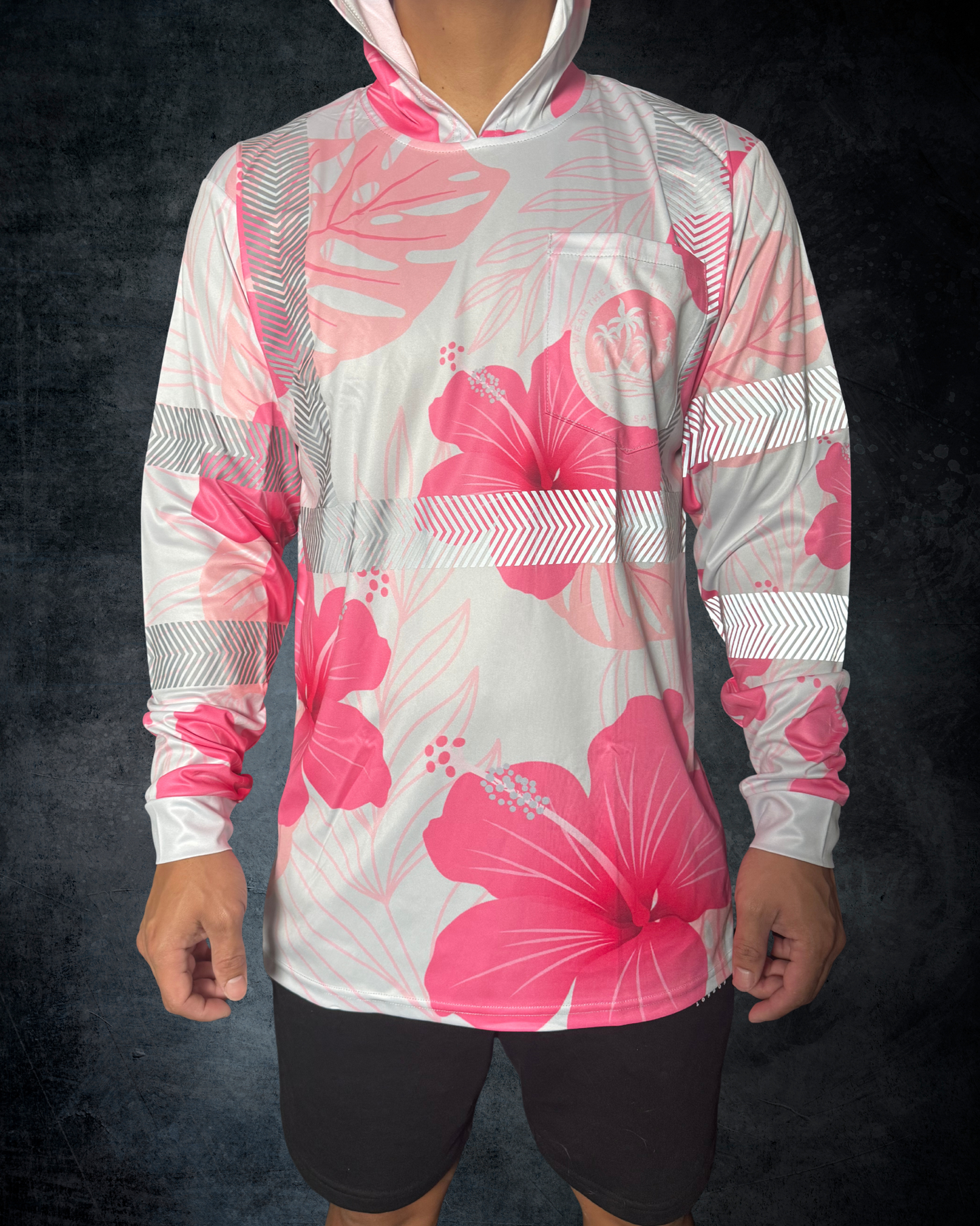 Silver & Pink Hibiscus Reflective Hoodie