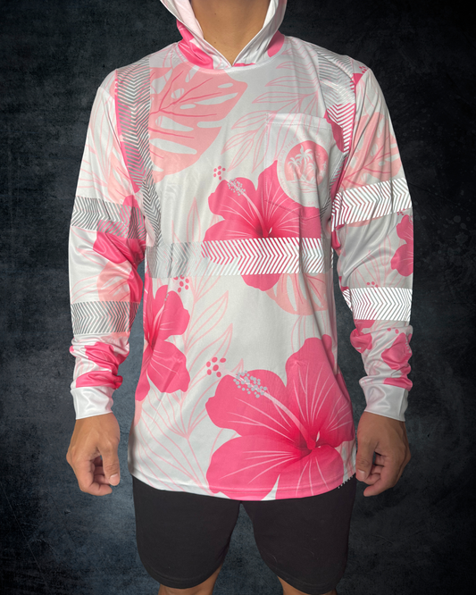 Silver & Pink Hibiscus Reflective Hoodie